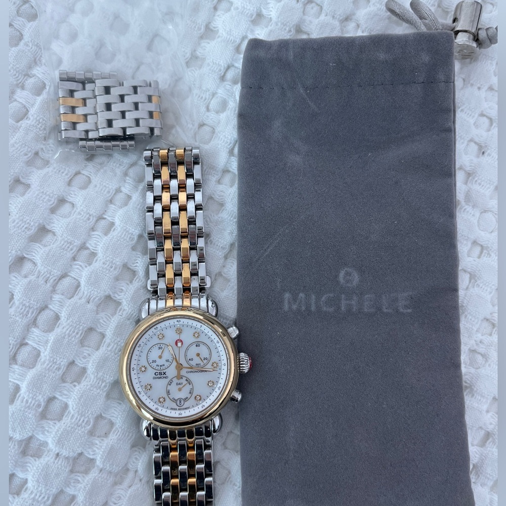 Michele CSX Two-Tone Diamond Bracelet Watch, 36mm